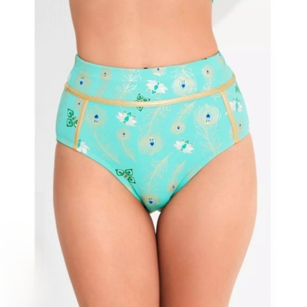 NEW Disney Aladdin 2X Her Universe Peacock Gold Trim Swim Bottoms AW-1794